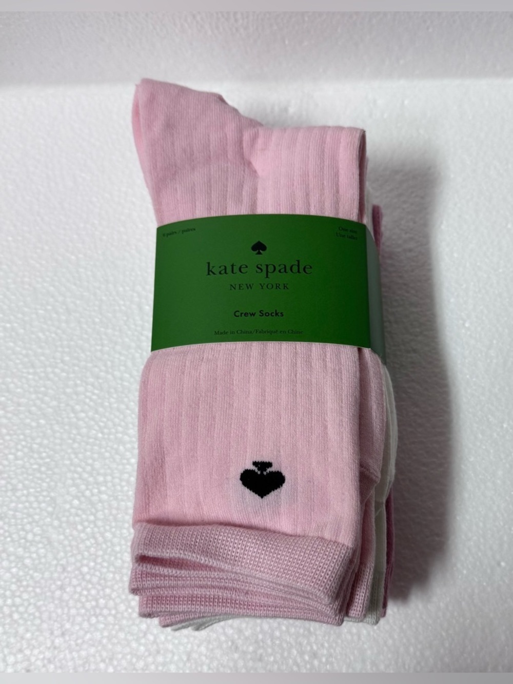 kate spade Pink Crew Socks with Black Heart Accent SHOE SIZE: 4-10 Women